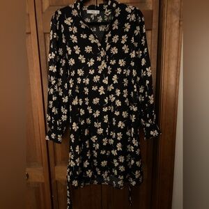 MNG Women's S Boho/Bohemian Beachy Hippie Cottagecore Black & Tan Floral Dress